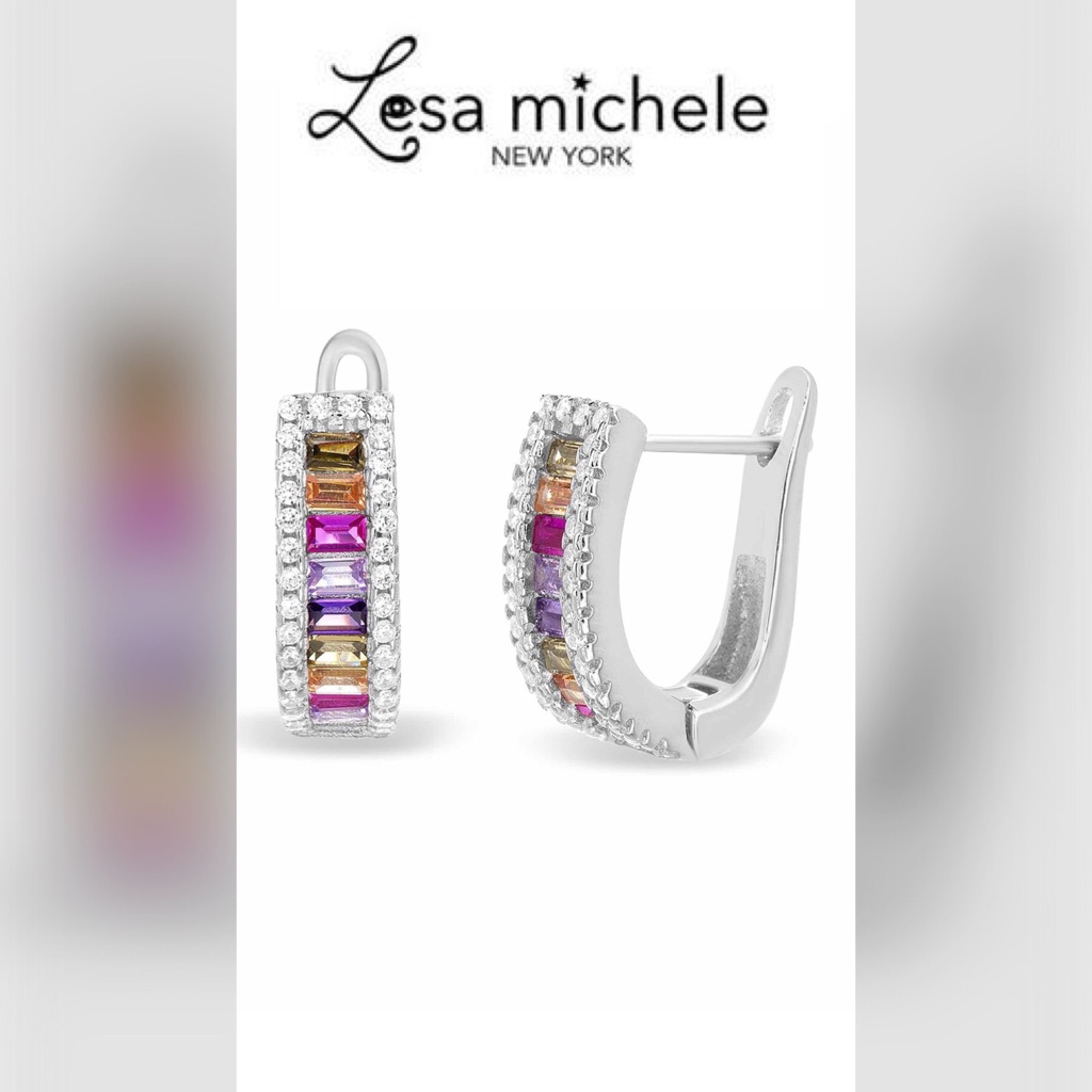 Lesa Michele Sterling Silver Cz Halo Huggie Hoop